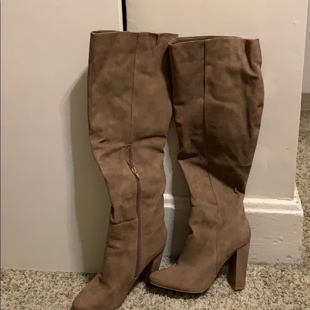 Faux Suede Over Knee Boots